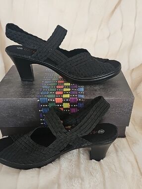 bernie mev. Black Woven Slingback Heels